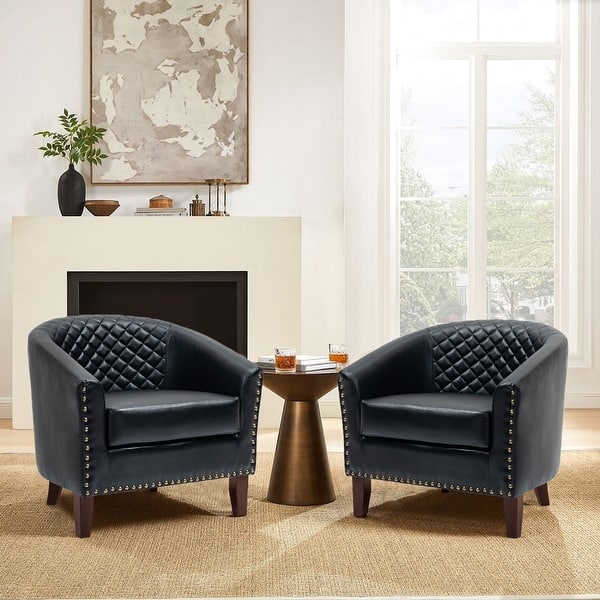 Accent Chair Diamond Quilting Nailhead Trim Barrel Back Black