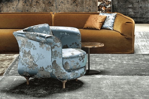 Accent Chair Floral Brocade Pattern Rolled Arms; Transitional Living Room