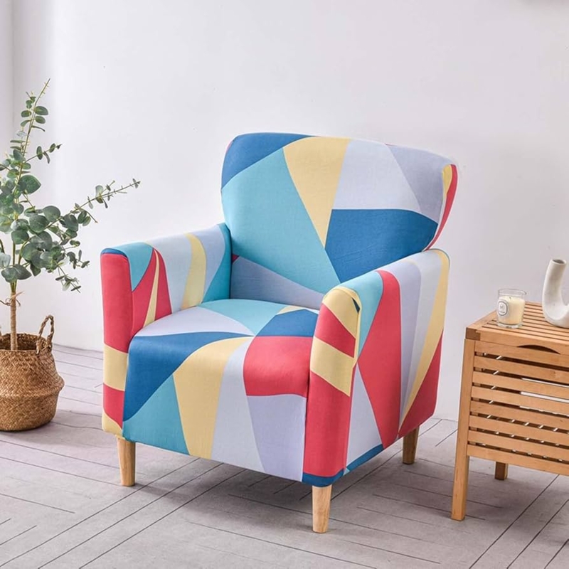 Accent Chair Multi Colored Geometric Print Tapered Legs Mid Century Modern