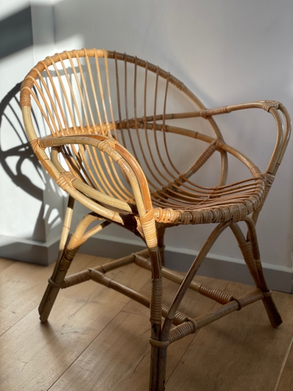 Accent Chair Open Ribbed Design Bentwood Construction Curved Bamboo Seat