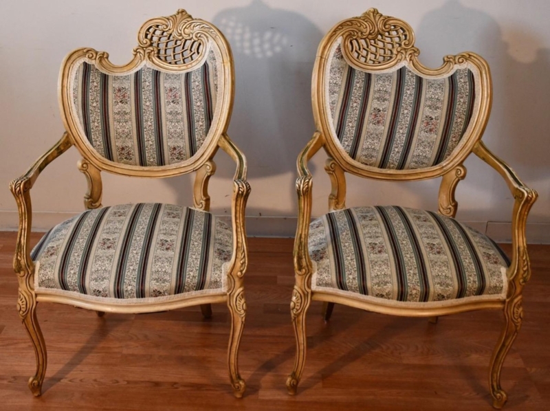 Accent Chair Pair with Asymmetrical Crest and Hand Painted Finish