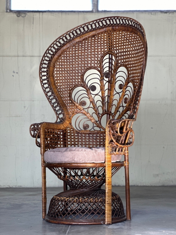Accent Chair Peacock Back Hourglass Base Intricate Lattice Boho