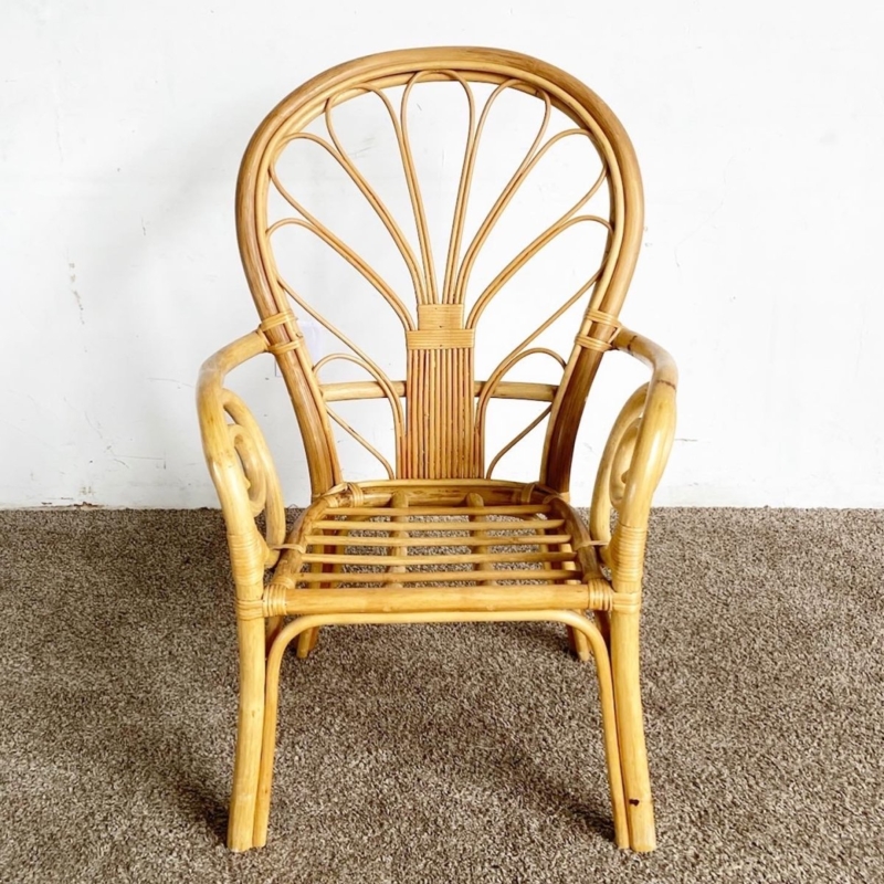 Accent Chair Peacock Back Scrolled Arms Bamboo Frame Bohemian Style
