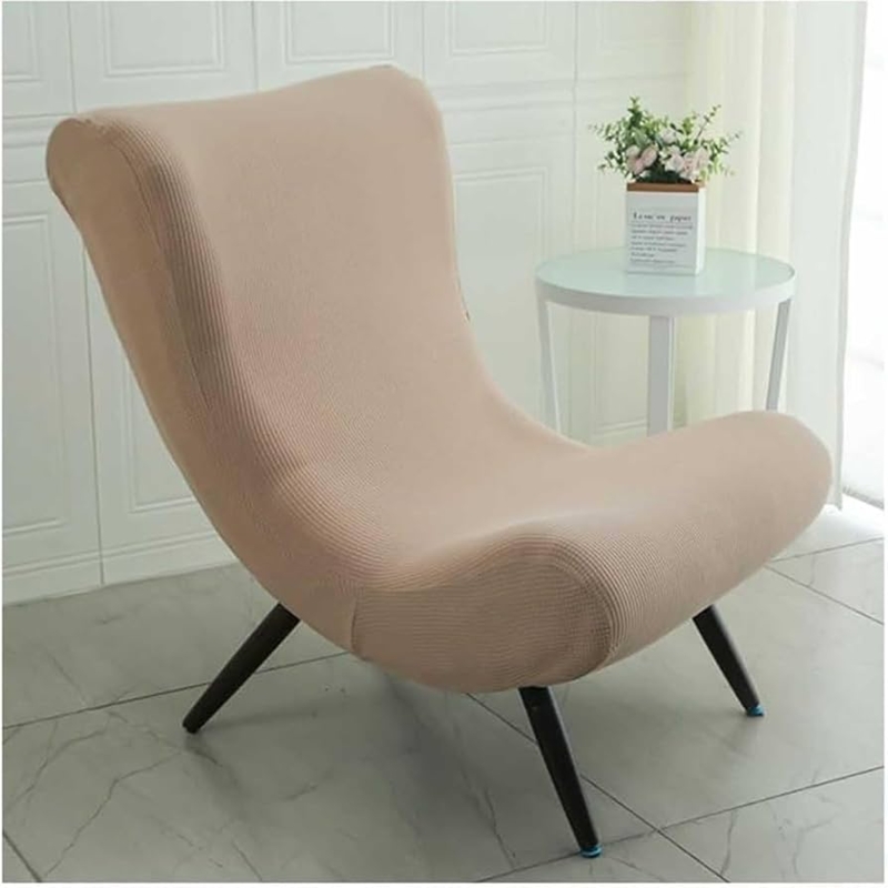 Accent Chair Ribbed Jacquard Texture Warm Beige High Wingback Splayed Legs