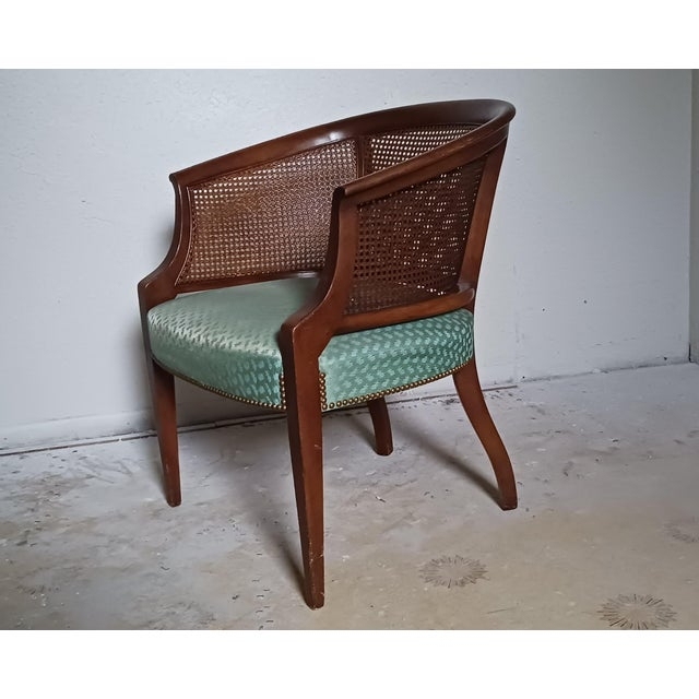 Accent Chair Sage Green Seat Cane Back Tapered Legs Mid Century