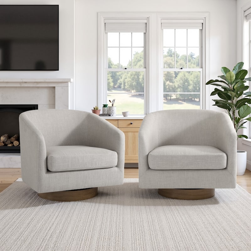 Accent Chair Swivel Plinth Base Modern Barrel Back Tan