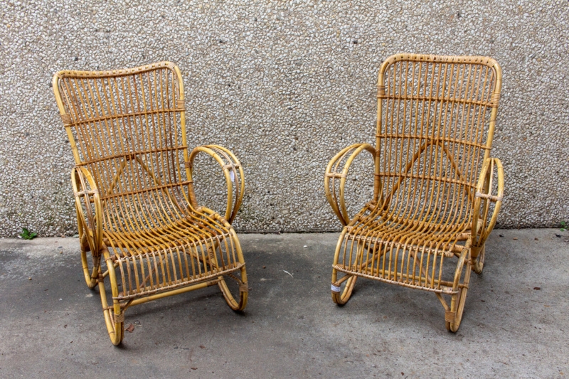 Accent Chair Tall Back Curved Loop Armrests Sled Base Bohemian Rattan