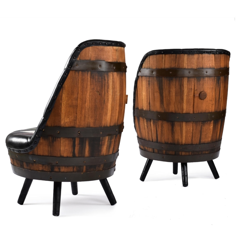 Accent Chair Whiskey Barrel Frame Metal Hoop Accents Mid-Century
