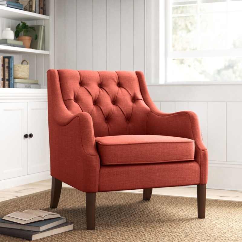 Accent Chair Wingback Sides Button Tufted Burnt Orange Mid-Century Accent
