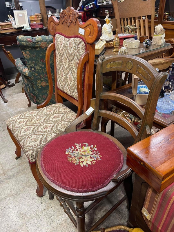 Accent Chair with Carved Scroll Pediment and Needlepoint Seat Cushion