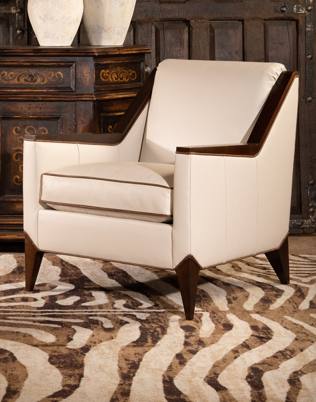 Accent Chair with Espresso Wood Trim Arms and Contrast Piping Details