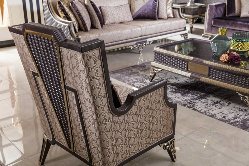 Accent Chair with Snakeskin Pattern and Geometric High Back
