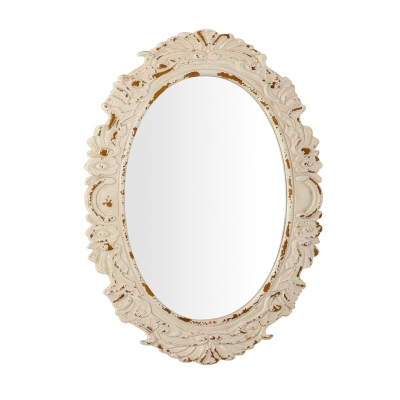 Accent Mirror with Distressed Whitewash and Ornate Floral Frame