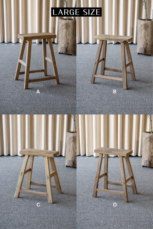 Accent Stool Reclaimed Elm Wood Rectangular Seat Visible Joinery