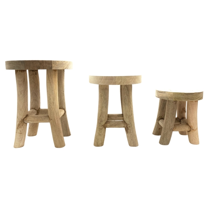 Accent Stool Set Graduated Heights Branch Like Legs Organic Wood
