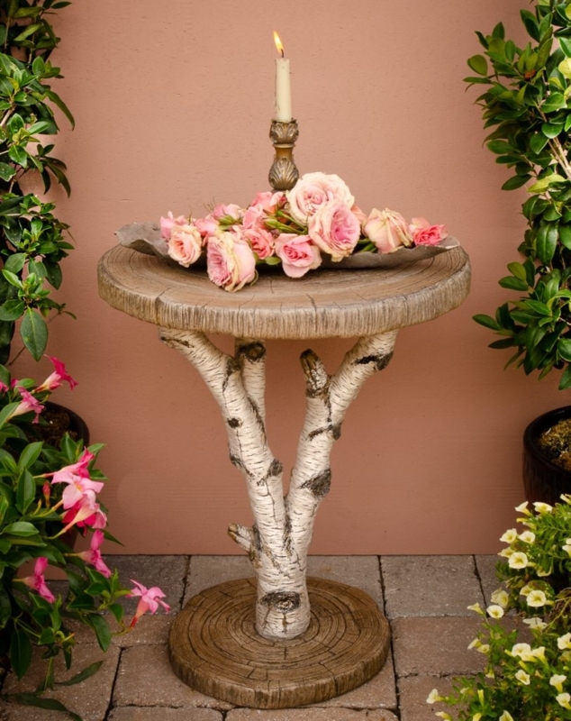 Accent Table Concrete Faux Bois Birch Bark Tree Trunk Pedestal