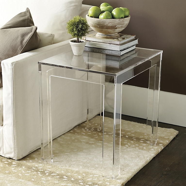 Acrylic Nesting Side Tables Set Thick Slab Design Clear Minimalist