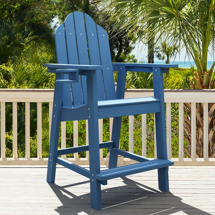 Adirondack Bar Stool Blue Turquoise Cup Holder Coastal Deck Furniture