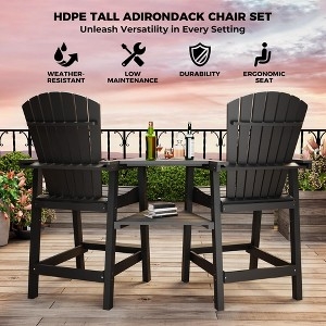 Adirondack Bar Stool Set Integrated Shelf Matte Black Recycled Poly