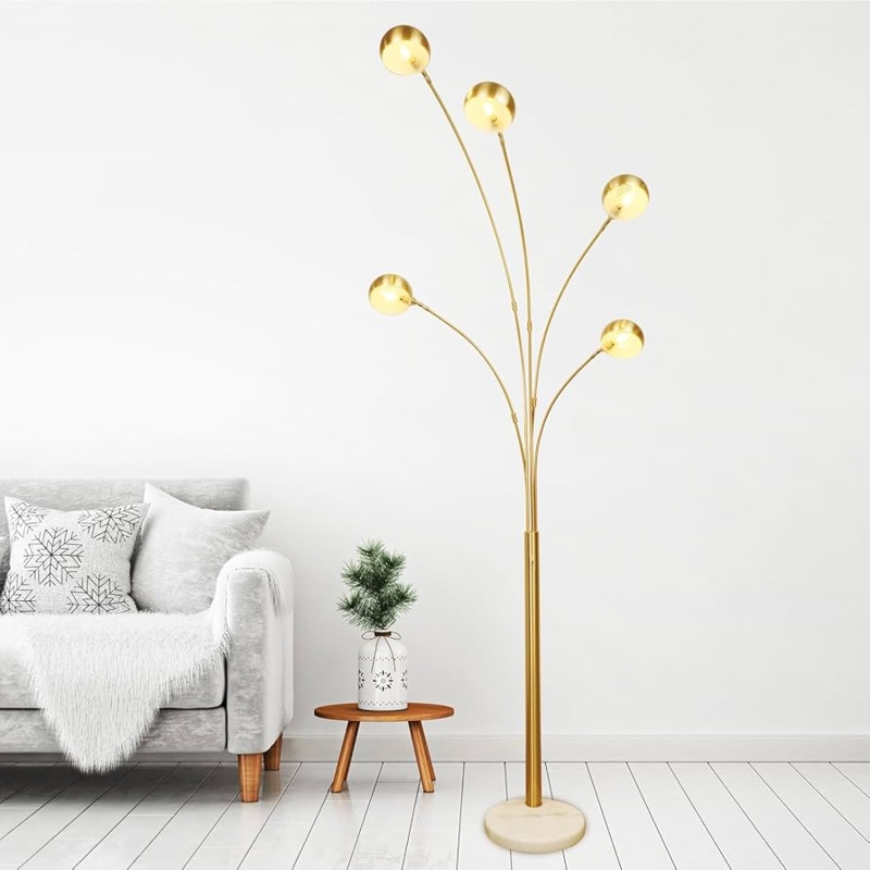 Adjustable Gold Arc Floor Lamp with Five Spherical Shades
