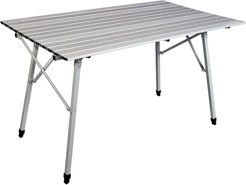 Adjustable Height Aluminum Camping Table with Slat Top