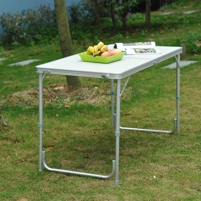 Adjustable Height Folding Picnic Table with White Top and U-Shaped Feet