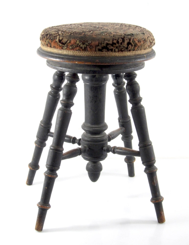 Adjustable Piano Stool Dutch Antique Tapestry Upholstery Turned Legs Black