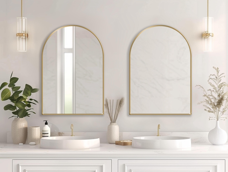 Aesthetic Arched Wall Mirror with Half Oval Silhouette for Vanity