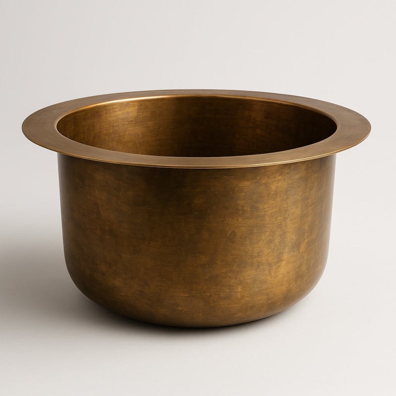 Aged Patina Brass Round Bar Sink with Wide Flange Vessel Design