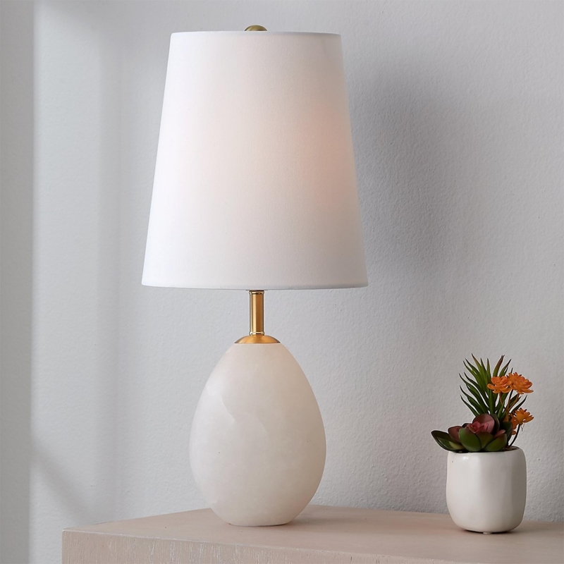 Alabaster Egg Table Lamp: Translucent Stone Base with Brass Accents