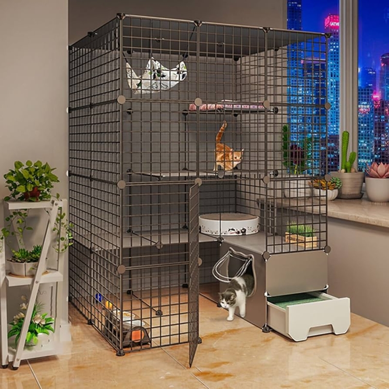 Amazon.com: Cat Cages Indoor, Indoor Cat Cages Enclosures, Diy Detachable  Metal Wire Kennels Crate Large Exercise Place Small Animal Cage Assembled Cat  Enclosures with 2 Door for Pet,White-111*95*145cm : Home & Kitchen