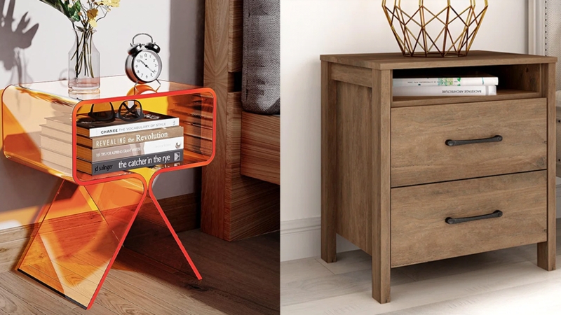 Amber Acrylic Nightstand Translucent Bedside Storage Geometric Base