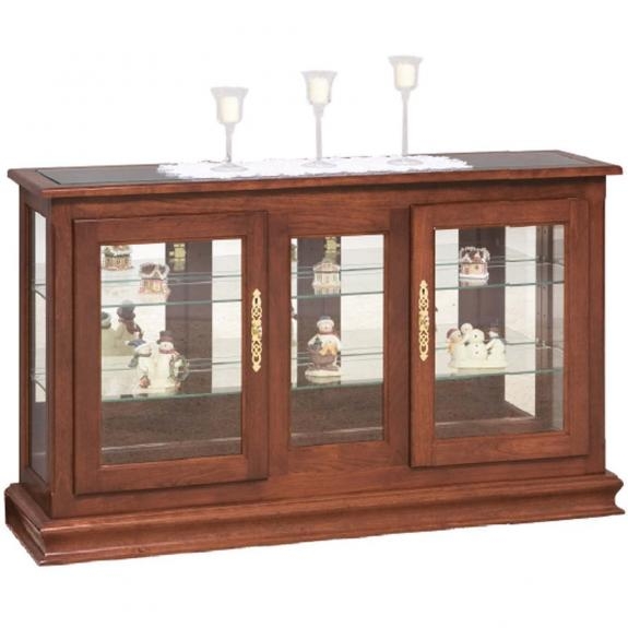 Amish Glass Display Cabinet with Three Doors and Ornate Pulls