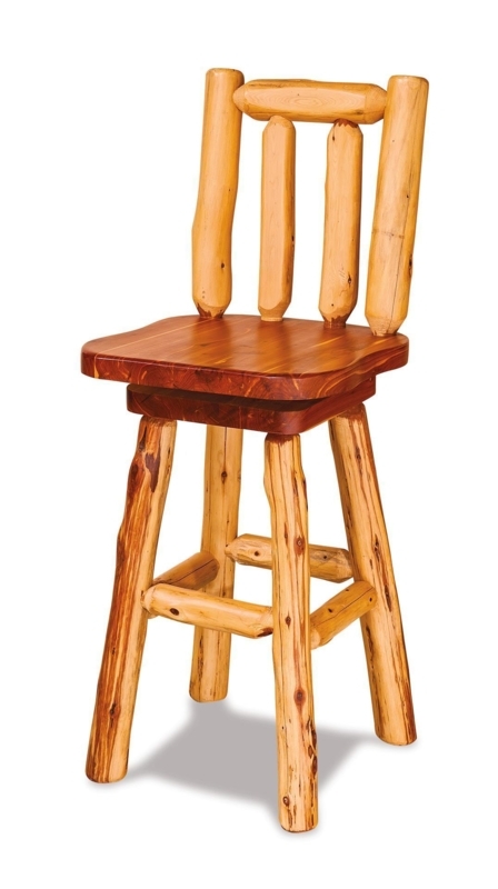 Amish Swivel Log Bar Stool with Contoured Seat and Open Backrest