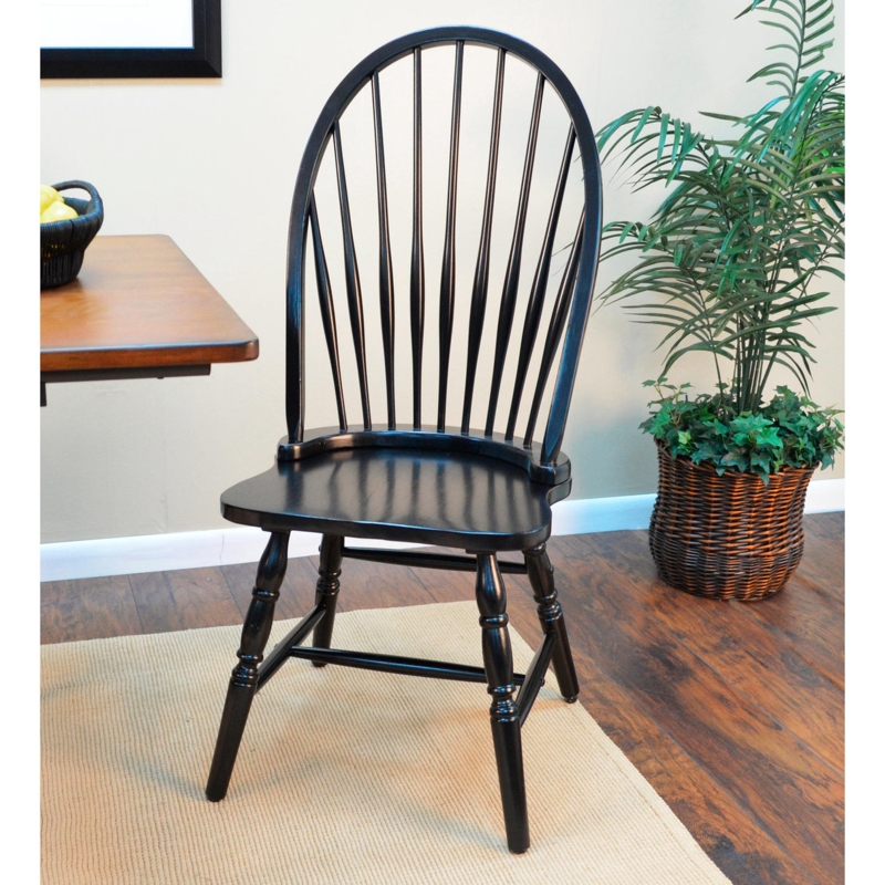 Antique Black Dining Chair, Turned Legs, Hoop Back Spindle Design.