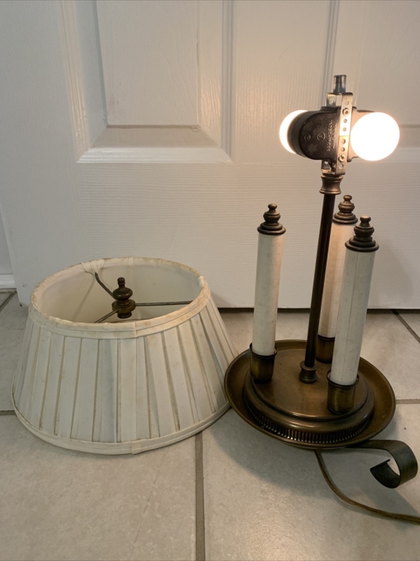 Antique Bouillotte Lamp: Triple Candle Arms and Tray Base Detail