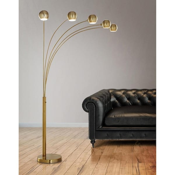 Antique Brass 5-Light Arc Floor Lamp with Spherical Orbs