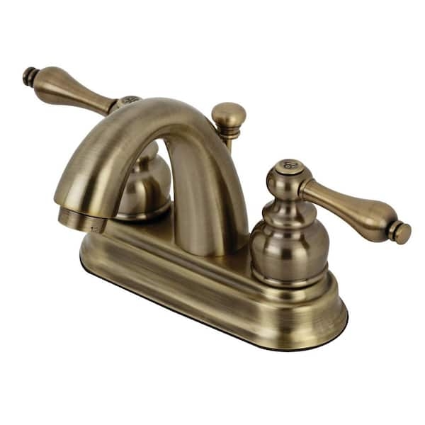 Antique Brass Centerset Bathroom Faucet with Tiered Base Detail