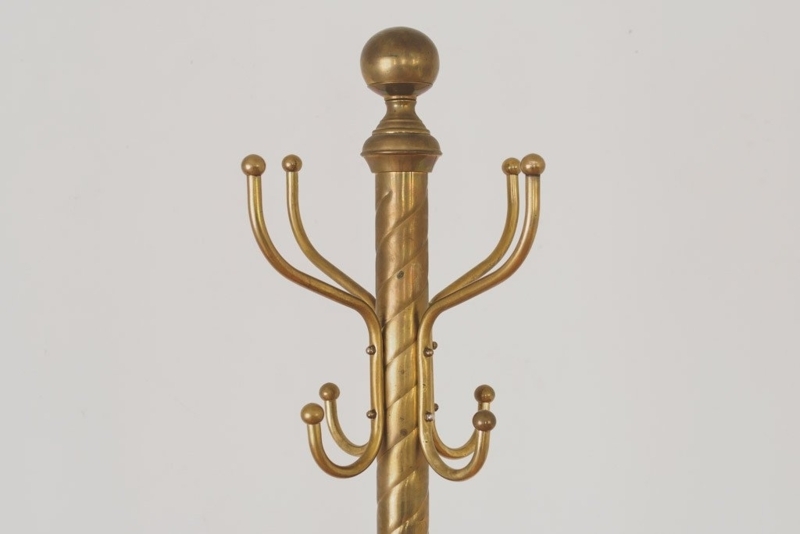 Antique Brass Coat Tree with Twisted Pole & Ball Finial
