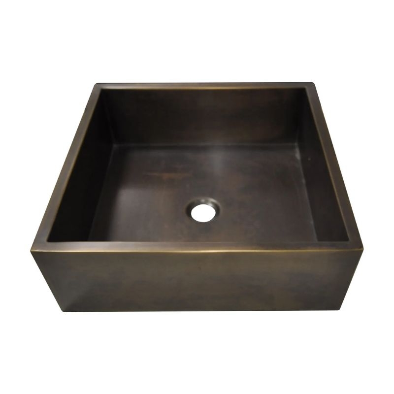 Antique Brass Square Vessel Sink, Double Wall Industrial Basin