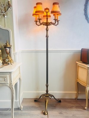 Antique Bronze Floor Lamp: Five-Light Candelabra Tripod Base