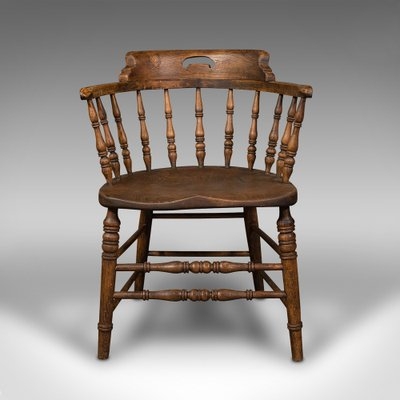 Antique Captain's Chair: Ash and Elm Spindle Back with Horseshoe Armrest