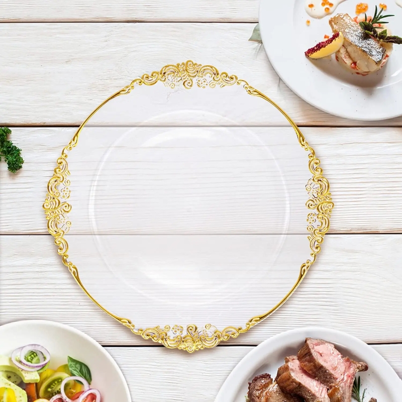 Antique Gold Charger Plates with Filigree Edge and Transparent Center