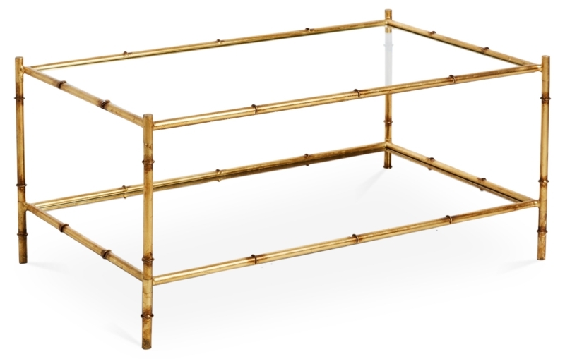 Antique Gold Faux Bamboo Glass Top Coffee Table