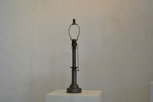 Antique Pewter Lamp Base with Tiered Pedestal & Harp