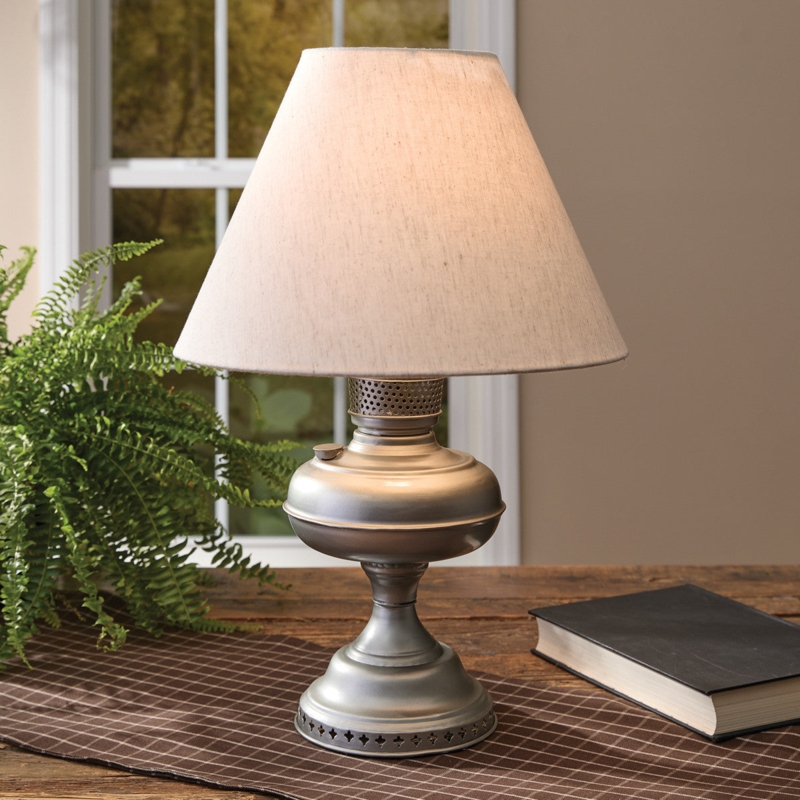 Antique Pewter Oil Lamp with Perforated Base & Shade