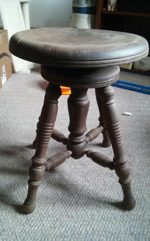 Antique Piano Stool 4 Spindle Legs Seat Chair Spin Adjustable Swivels