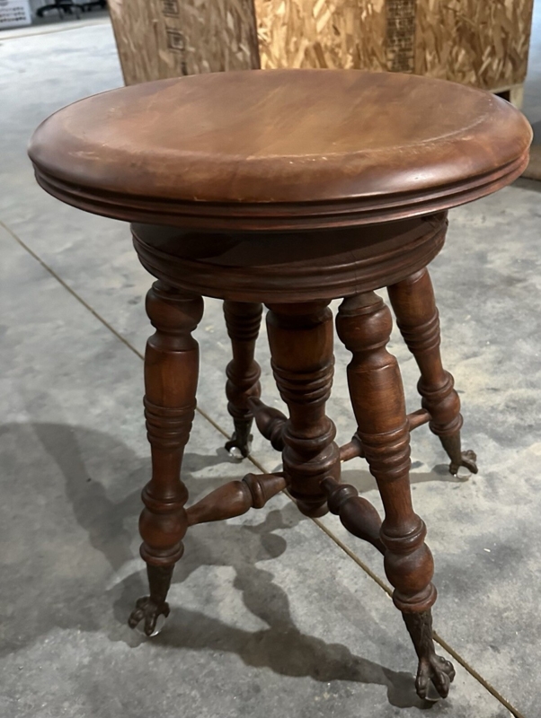 Antique Piano Stool Beautiful Claw Foot Glass Ball Cross Stretcher Chestnut