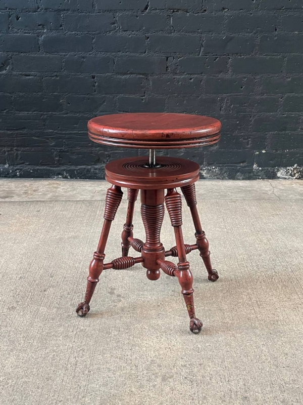 Antique Piano Stool Height Adjustable Claw Feet Mahogany Turned Legs