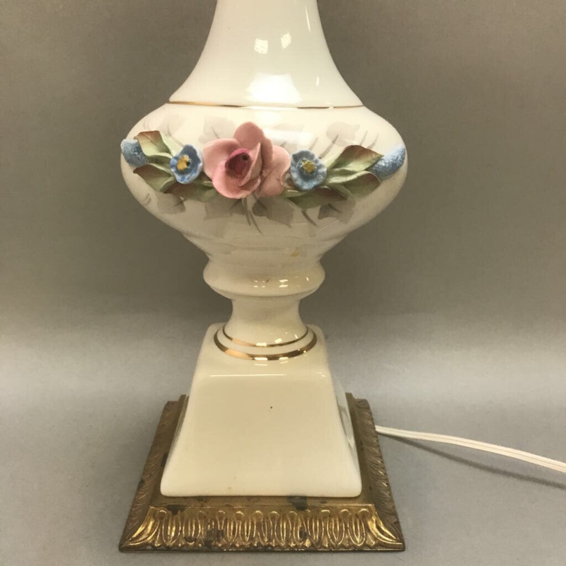 Antique Porcelain Table Lamp with Flowers No Shade (34")
